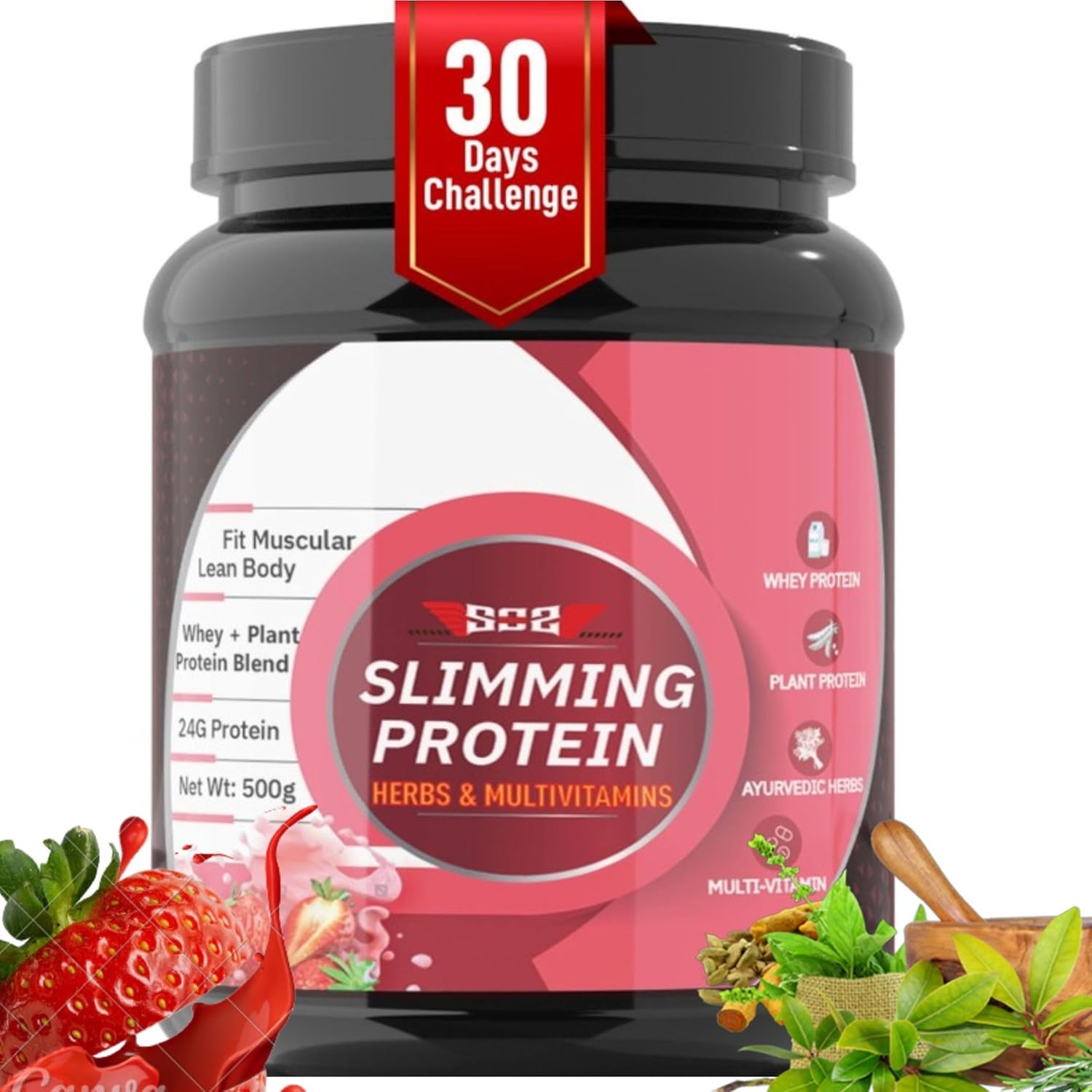 Slimming Whey Women Protein Powder 500gm | Strawberry Flavour | Weight Loss Protein Powder