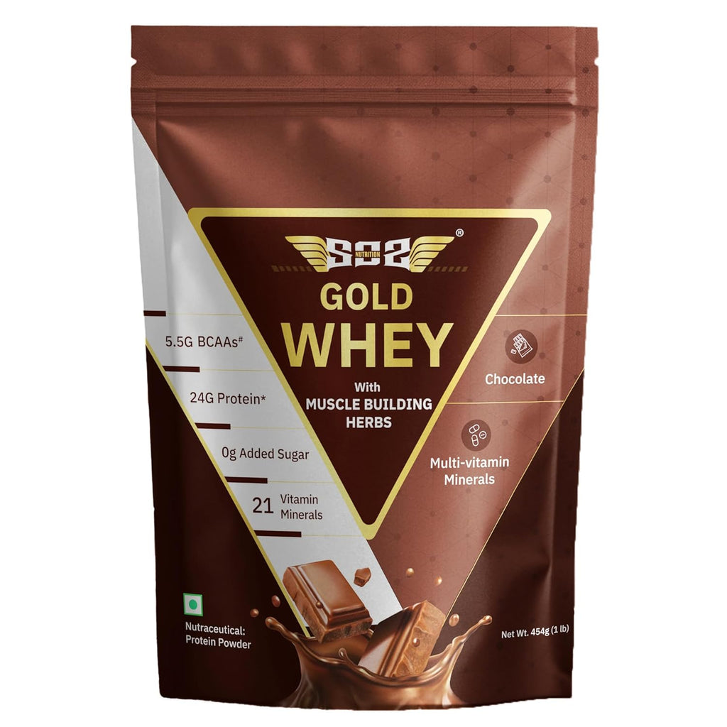 SOS Nutrition Gold Whey Protein Powder (Chocolate 454g) (Pack of 1) For Men Women 5.5g BCAAs, 30 Serving
