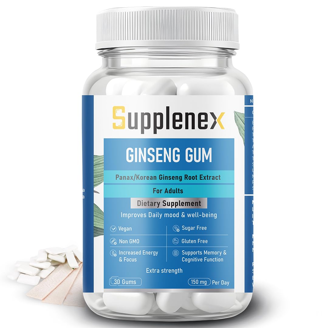 Supplenex Ginseng Chewing Gum | Panax Ginseng Extract | Energy & Vitality Support | 30 Gums