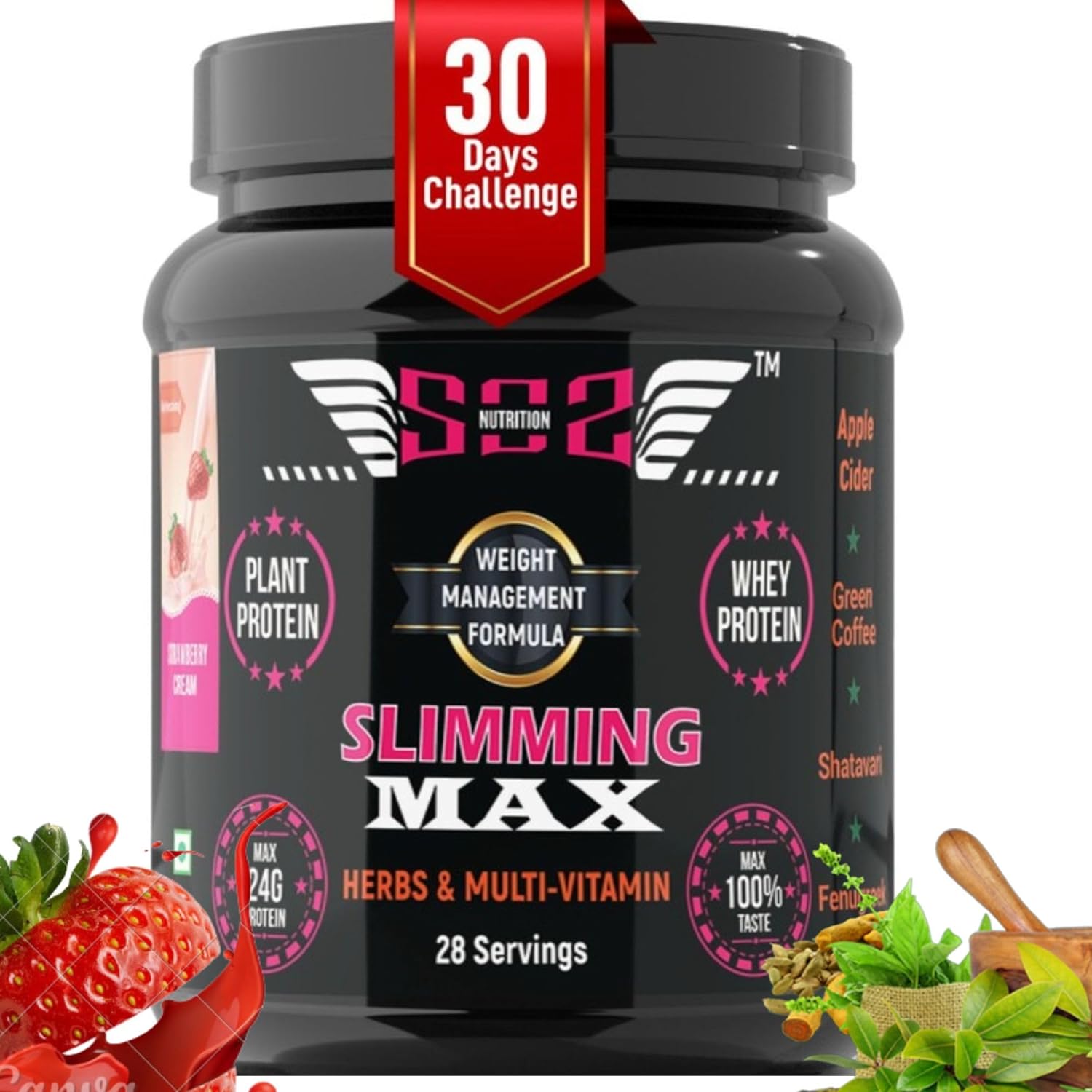 Slimming Max Women Protein Powder 909gm | Strawberry Flavour | Weight Loss Protein Powder