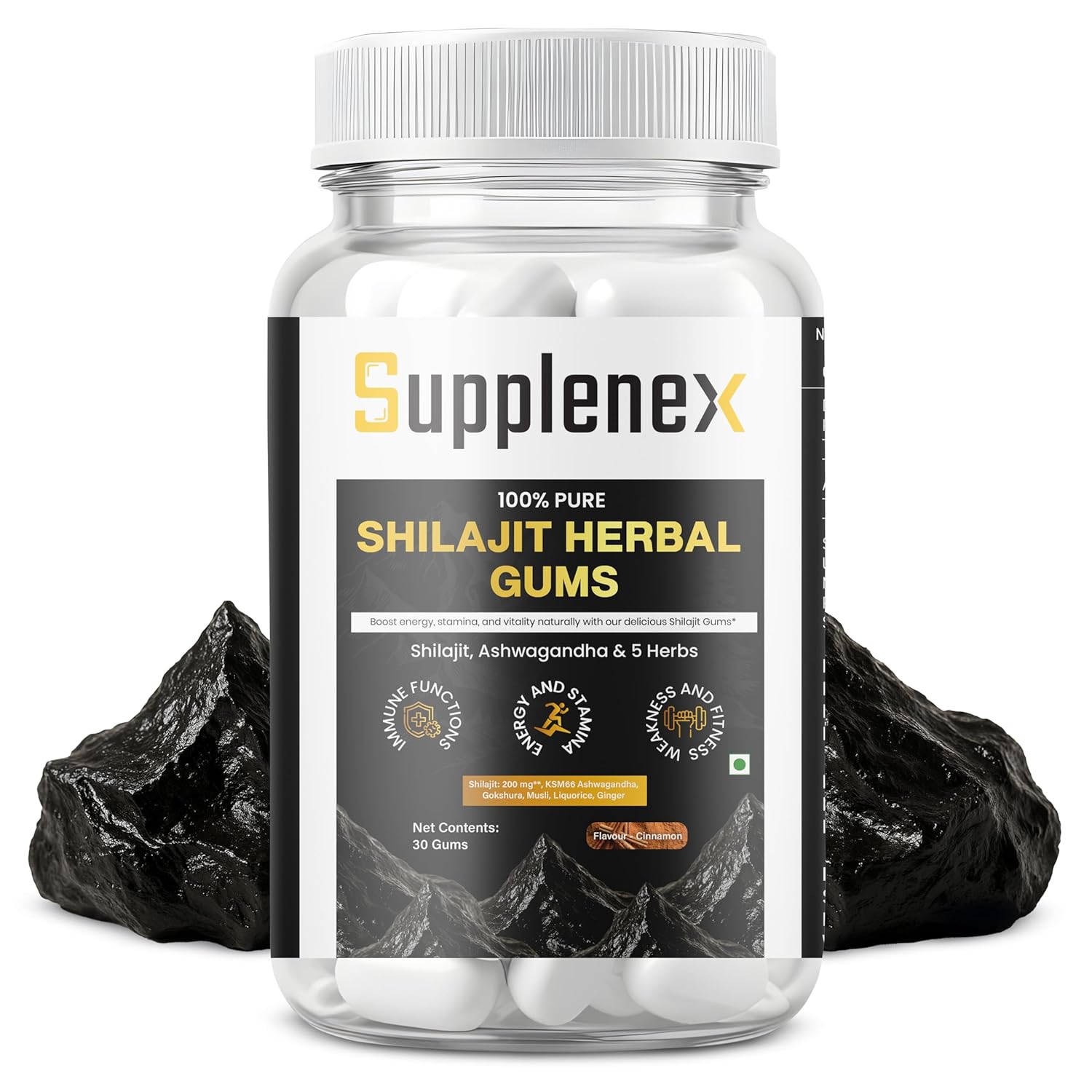 Supplenex Himalayan Shilajit & Ashwagandha Gummies | Energy & Stamina Boost | Sugar-Free | Unisex | 30 Gum