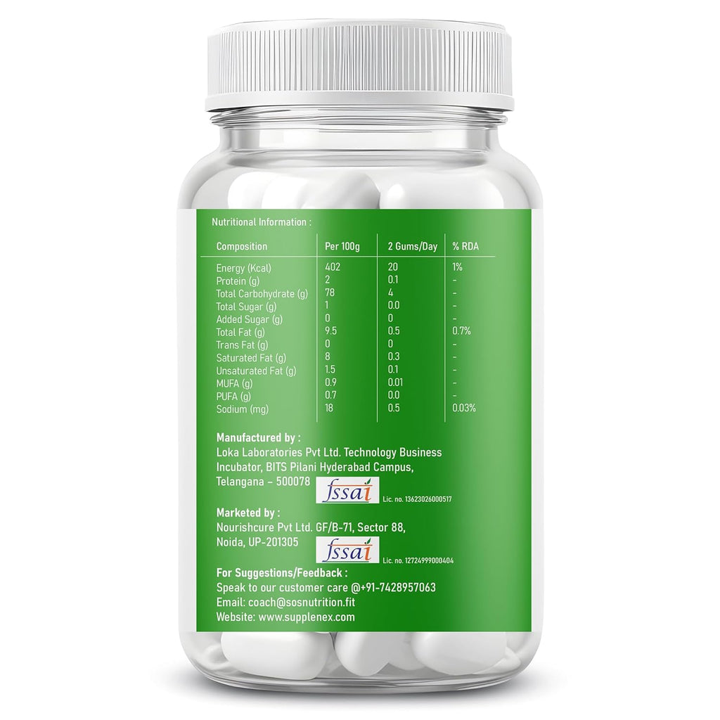 Supplenex NeuroGum Energy & Focus Caffeine + L-Theanine Sugar-Free Chewing Gum, Mint, 30 Gums