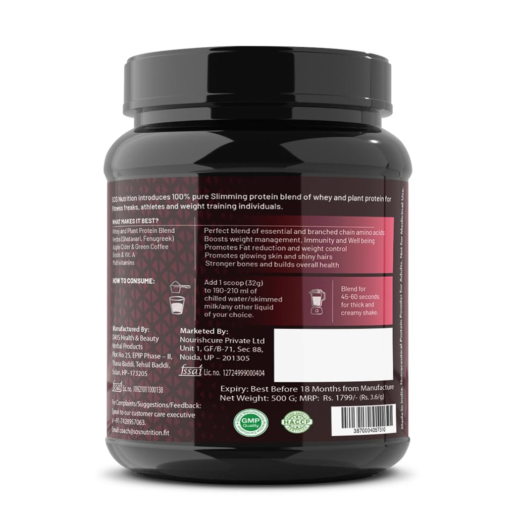 Slimming Whey Women Protein Powder 500gm | Strawberry Flavour | Weight Loss Protein Powder