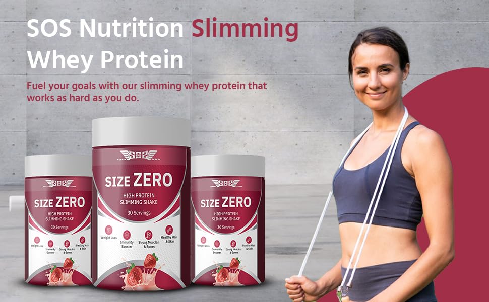 SOS Nutrition Size Zero Slimming Shake – High Protein Whey & Plant Blend with Multivitamins (Strawberry, 300g)