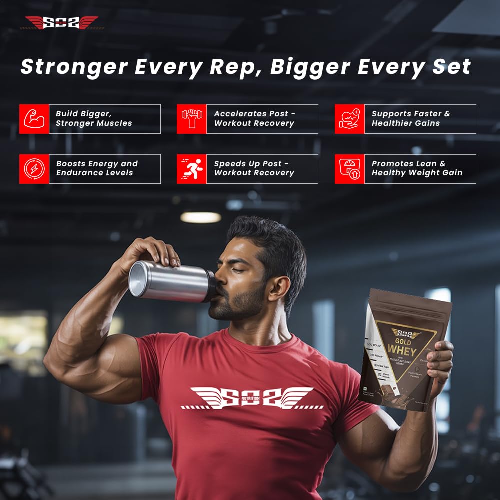 SOS Nutrition Gold Whey Protein Powder (Chocolate 454g) (Pack of 1) For Men Women 5.5g BCAAs, 30 Serving