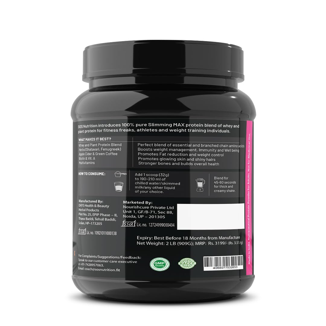 Slimming Max Women Protein Powder 909gm | Strawberry Flavour | Weight Loss Protein Powder