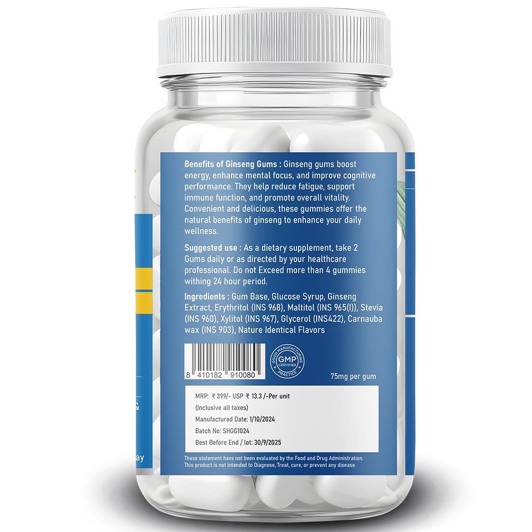 Supplenex Ginseng Chewing Gum | Panax Ginseng Extract | Energy & Vitality Support | 30 Gums