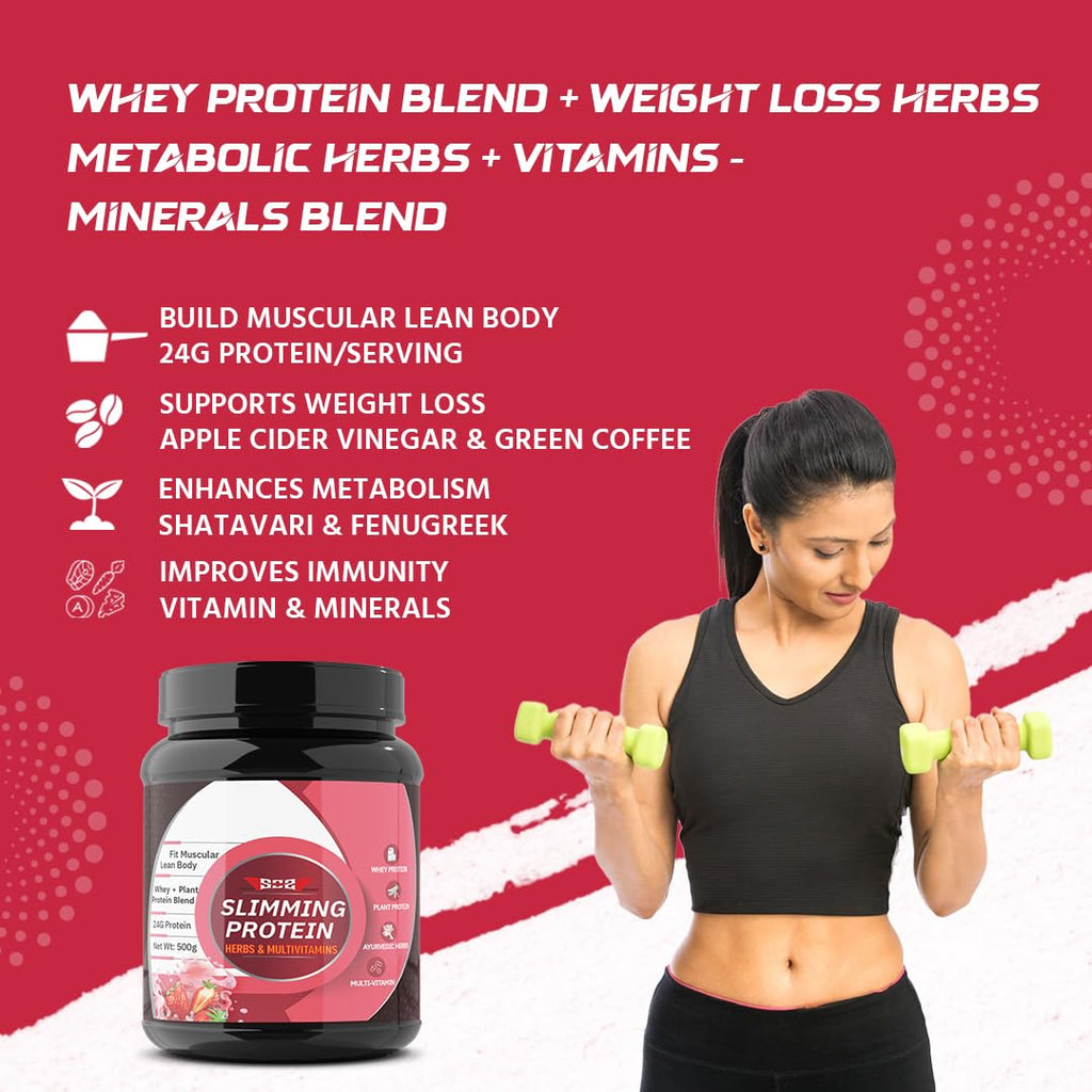 Slimming Whey Women Protein Powder 500gm | Strawberry Flavour | Weight Loss Protein Powder
