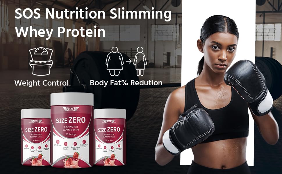 SOS Nutrition Size Zero Slimming Shake – High Protein Whey & Plant Blend with Multivitamins (Strawberry, 300g)