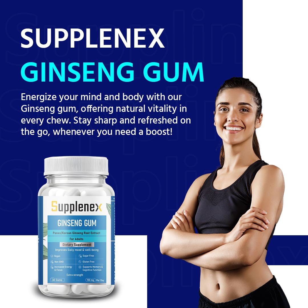 Supplenex Ginseng Chewing Gum | Panax Ginseng Extract | Energy & Vitality Support | 30 Gums