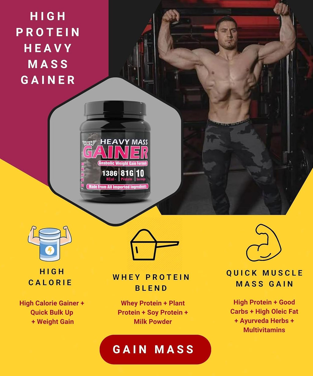SOS Nutrition High-Calorie Heavy Mass Gainer Protein Powder ( Strawberry 1kg ) Men & Women