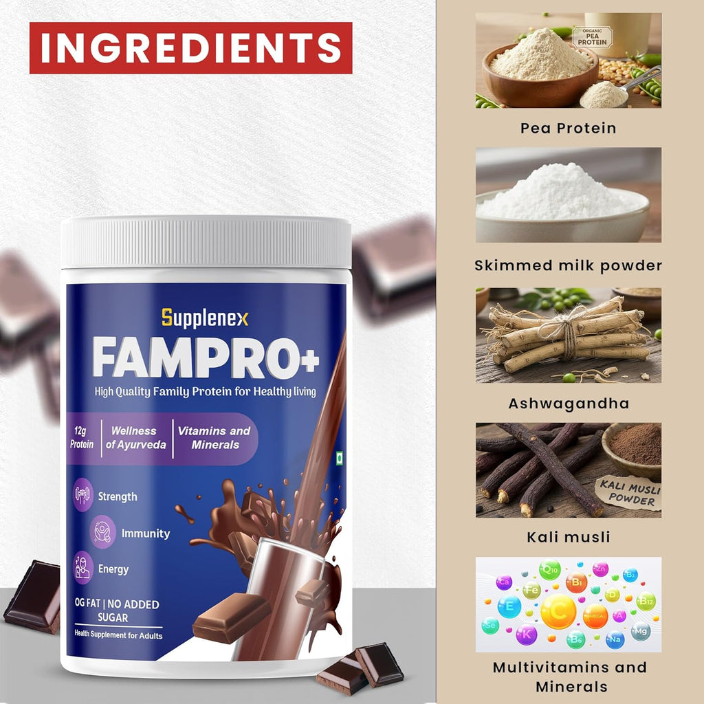Suppplenex Fampro High Protein Shake 450g – Daily Nutrition for Men & Women, Strength & Energy Support,