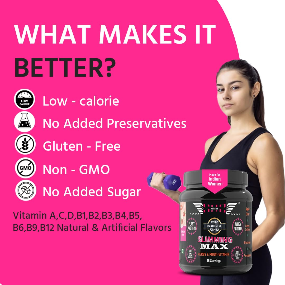 Slimming Max Women Protein Powder 500gm | Strawberry Flavour | Weight Loss Protein Powder