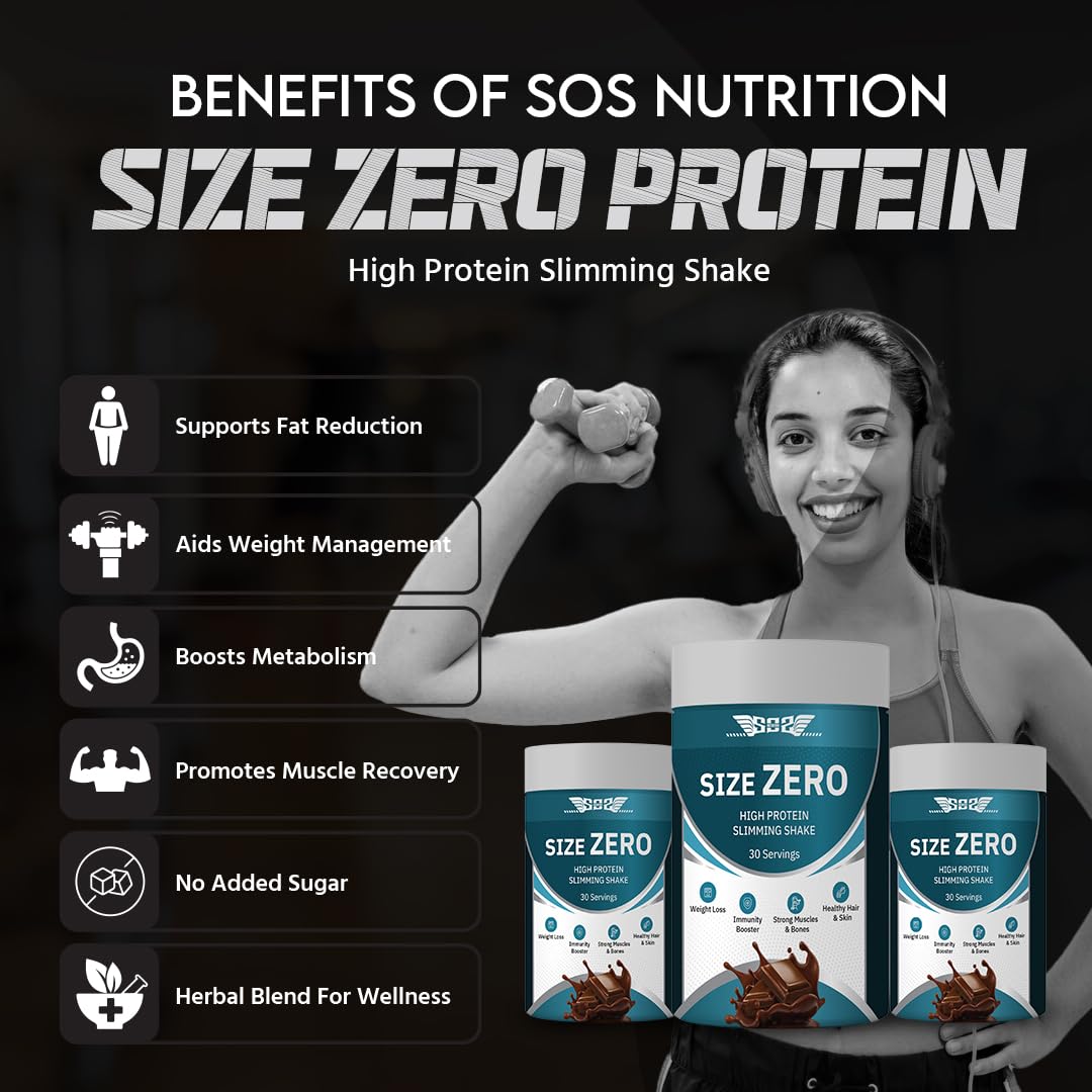 SOS Nutrition Size Zero Slimming Shake High Protein Whey & Plant Blend with Herbs & Multivitamins (Chocolate, 300g)