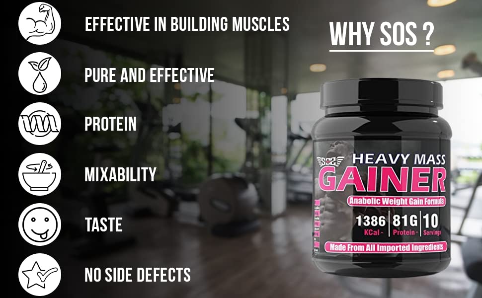 SOS Nutrition High-Calorie Heavy Mass Gainer Protein Powder ( Strawberry 1kg ) Men & Women