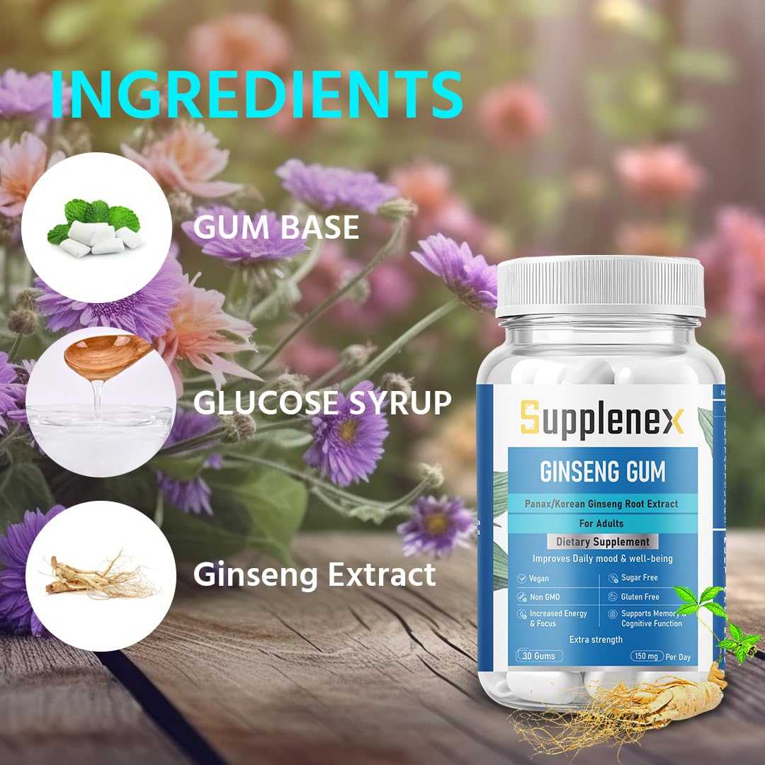 Supplenex Ginseng Chewing Gum | Panax Ginseng Extract | Energy & Vitality Support | 30 Gums