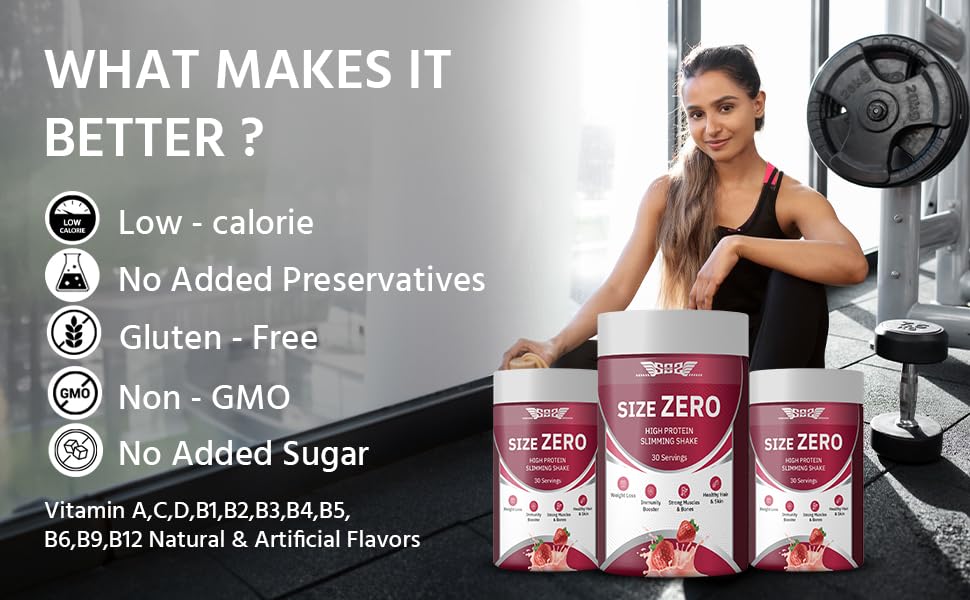 SOS Nutrition Size Zero Slimming Shake – High Protein Whey & Plant Blend with Multivitamins (Strawberry, 300g)