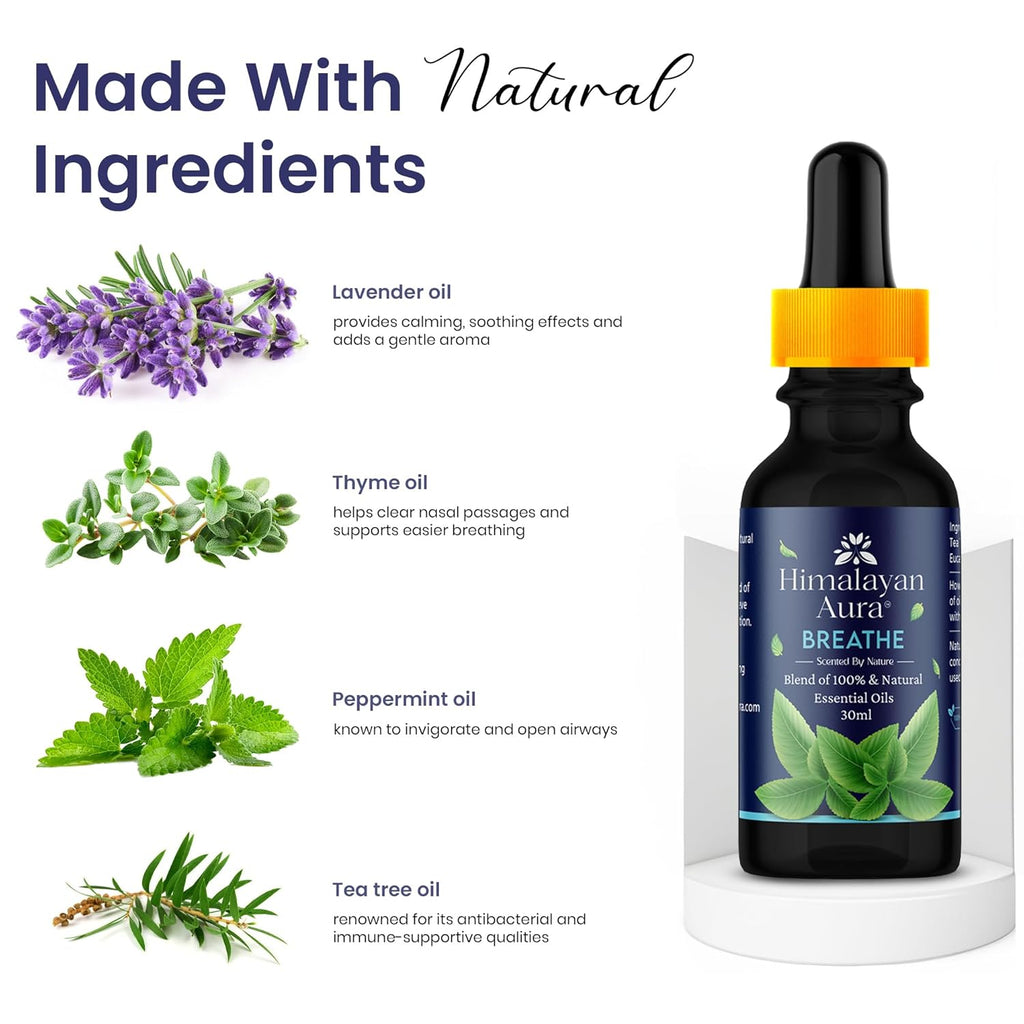 Himalayan Aura Breathe Essential Oil | Clear Breathing, Pure Essential Oil for Breathing & Relaxation | Aromatherapy | 30 ML