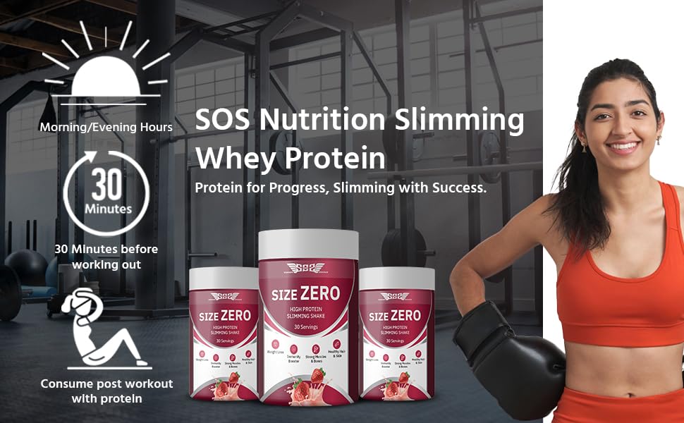 SOS Nutrition Size Zero Slimming Shake – High Protein Whey & Plant Blend with Multivitamins (Strawberry, 300g)