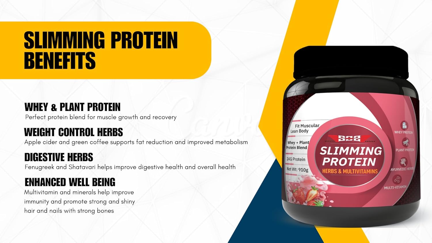 Slimming Whey Women Protein Powder 910gm | Strawberry Flavour | Weight Loss Protein Powder