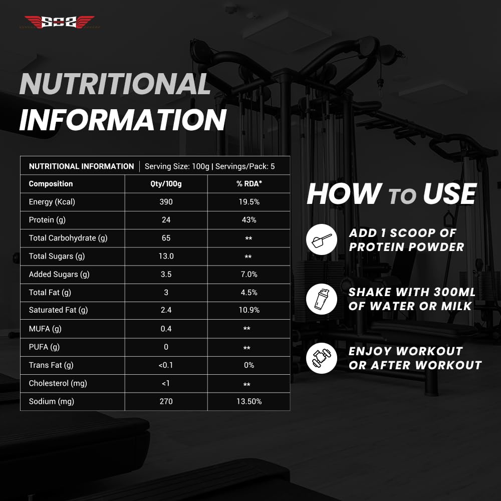 SOS Nutrition High-Calorie Heavy Mass Gainer Protein Powder ( Chocolate 500g )  Men & Women