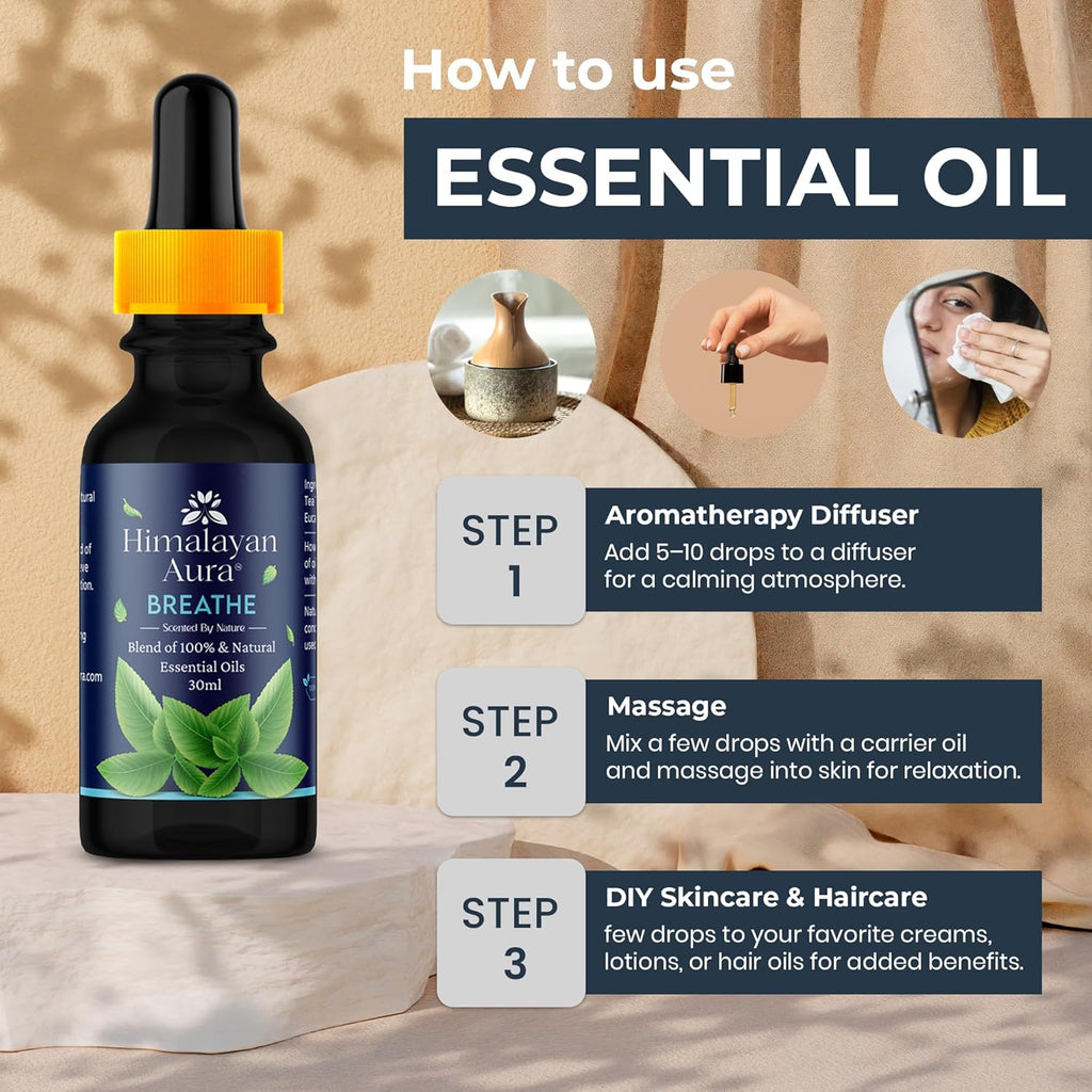 Himalayan Aura Breathe Essential Oil | Clear Breathing, Pure Essential Oil for Breathing & Relaxation | Aromatherapy | 30 ML