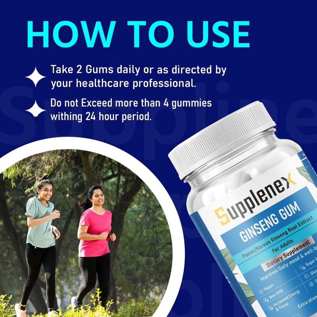 Supplenex Ginseng Chewing Gum | Panax Ginseng Extract | Energy & Vitality Support | 30 Gums