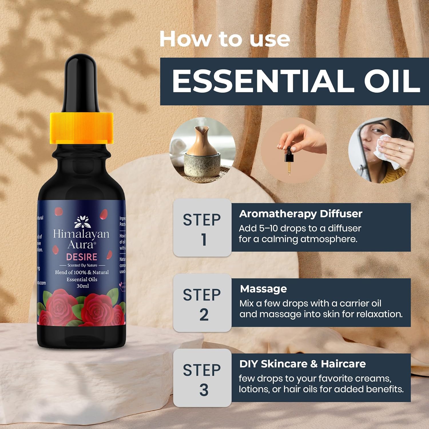 Himalayan Aura Desire Essential Oil 30ml – Natural Aroma for Home & Diffusers