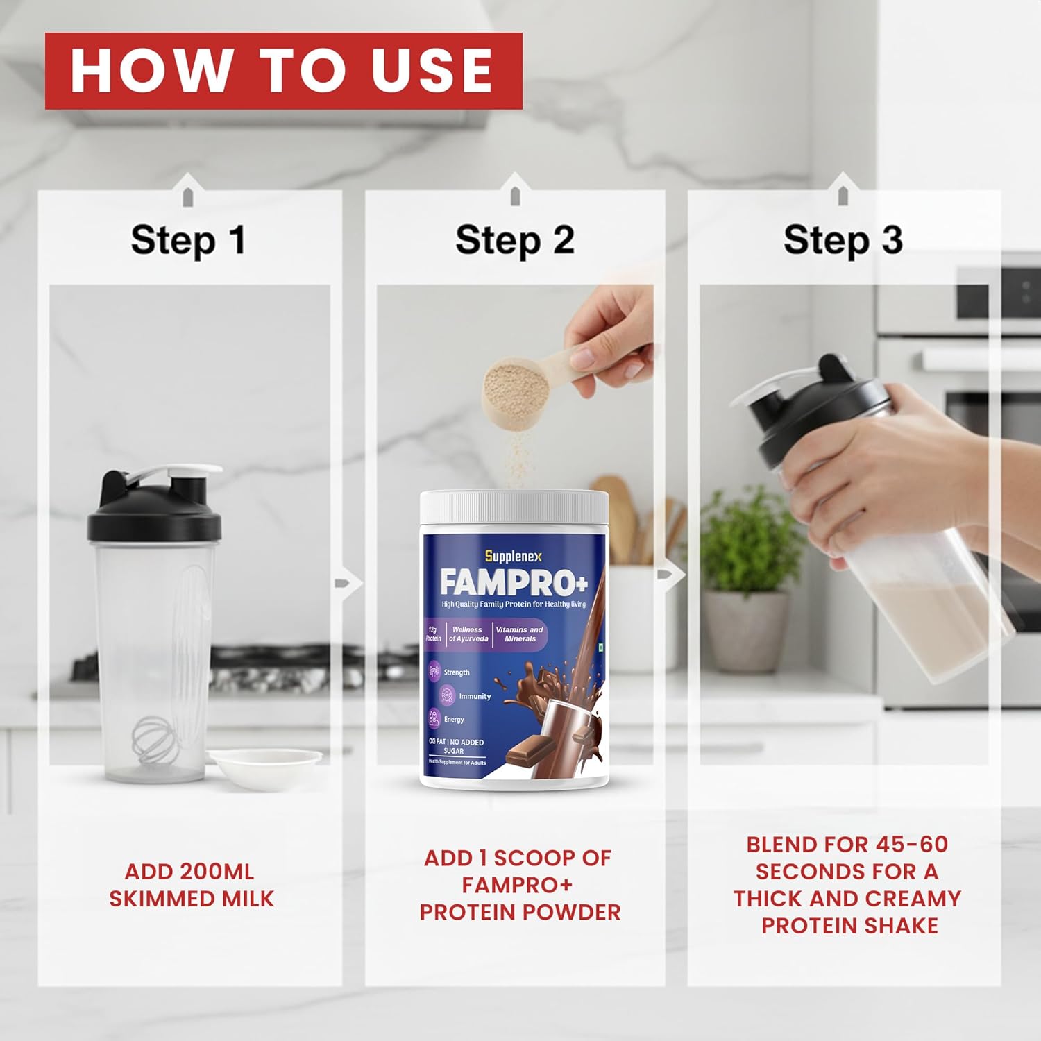 Suppplenex Fampro High Protein Shake 450g – Daily Nutrition for Men & Women, Strength & Energy Support,