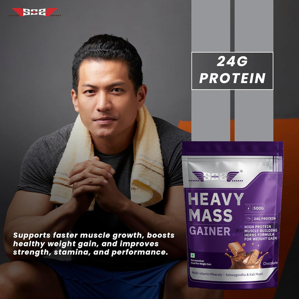 SOS Nutrition High-Calorie Heavy Mass Gainer Protein Powder ( Chocolate 500g )  Men & Women
