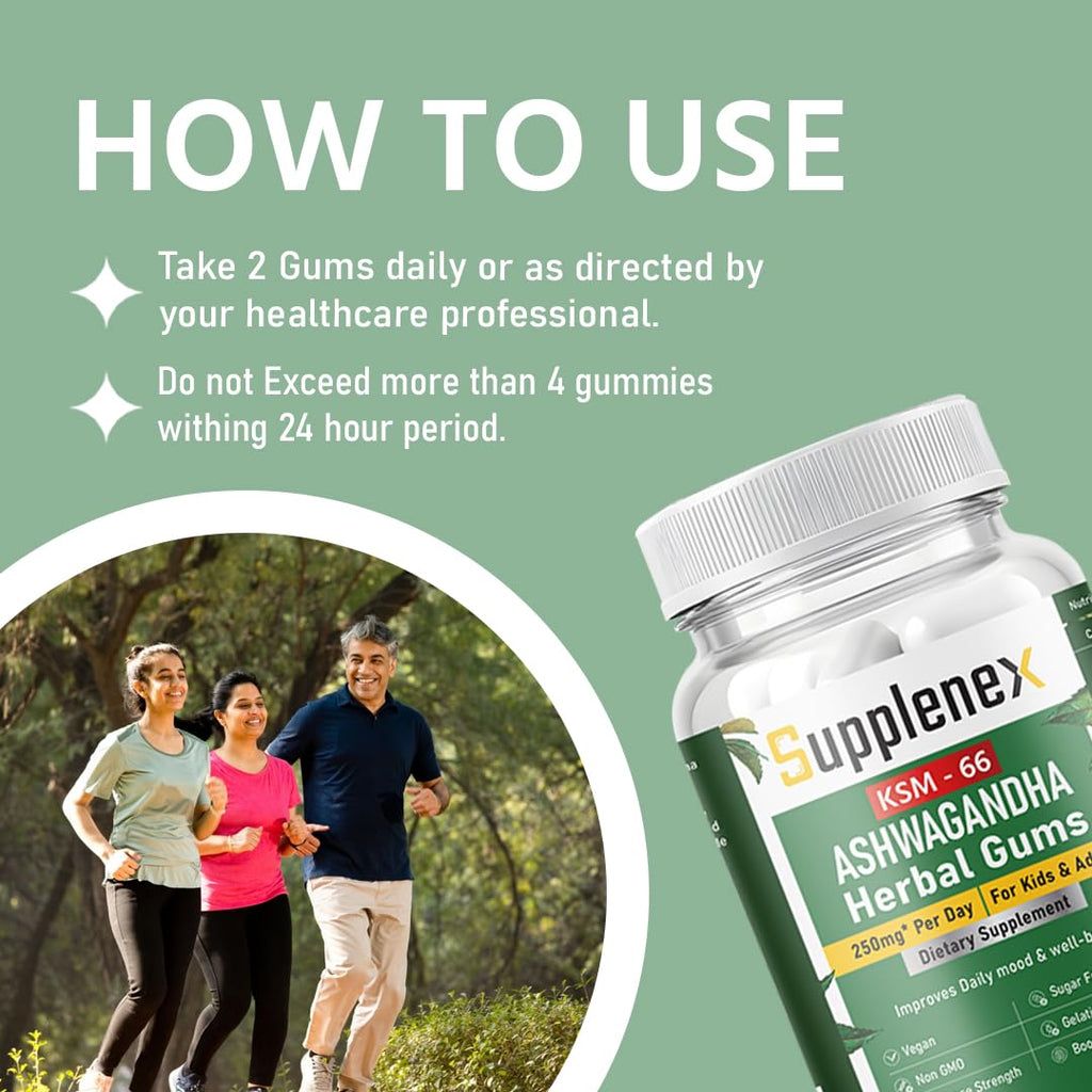 Supplenex Ashwagandha KSM-66 Herbal Chewing Gum 250mg | Boosts Strength & Stress Relief | 30 Gums