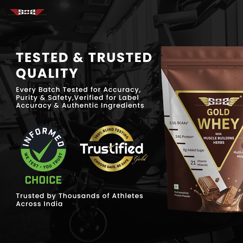 SOS Nutrition Gold Whey Protein Powder (Chocolate 454g) (Pack of 2) For Men Women 5.5g BCAAs, 30 Serving