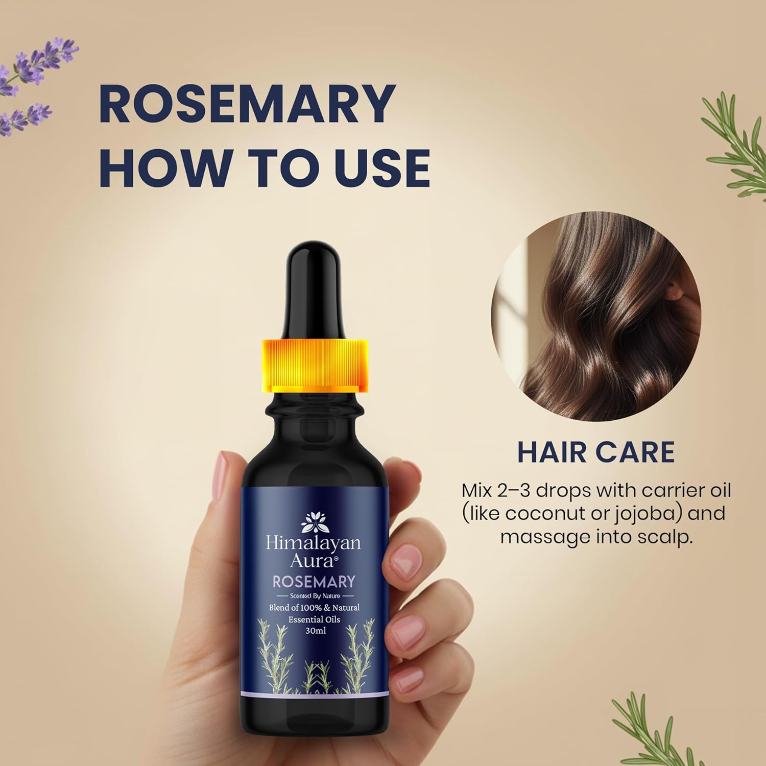Himalayan Aura Rosemary Essential Oil 30ml – Hair Growth, Anti-Dandruff & Aromatherapy