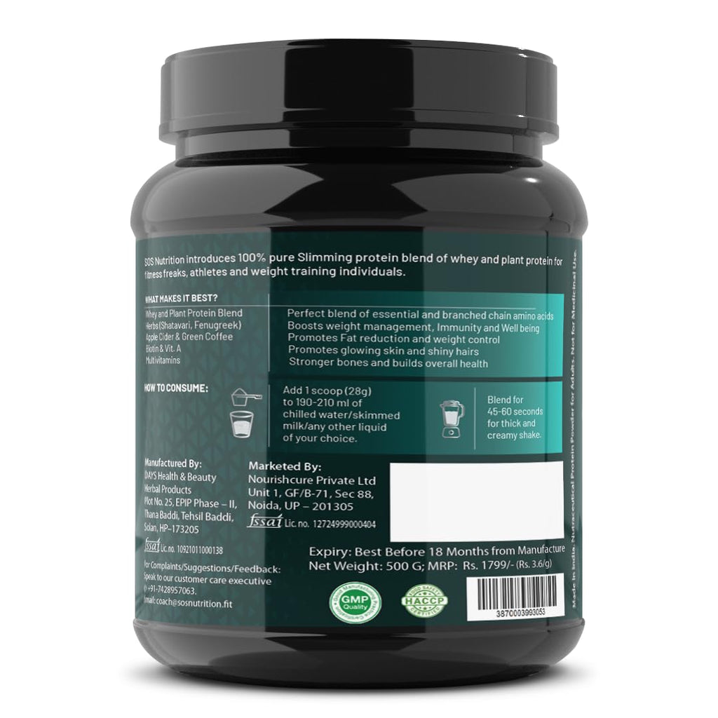 SOS Nutrition Slimming Whey Protein Powder for Women 500gm | Weight Loss Protein Powder