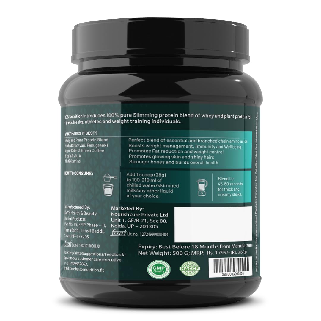 SOS Nutrition Slimming Whey Protein Powder for Women 500gm | Weight Loss Protein Powder